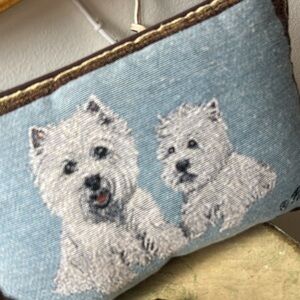 Tapestry Westie Pillow with Two West Highland Terriers - Blue